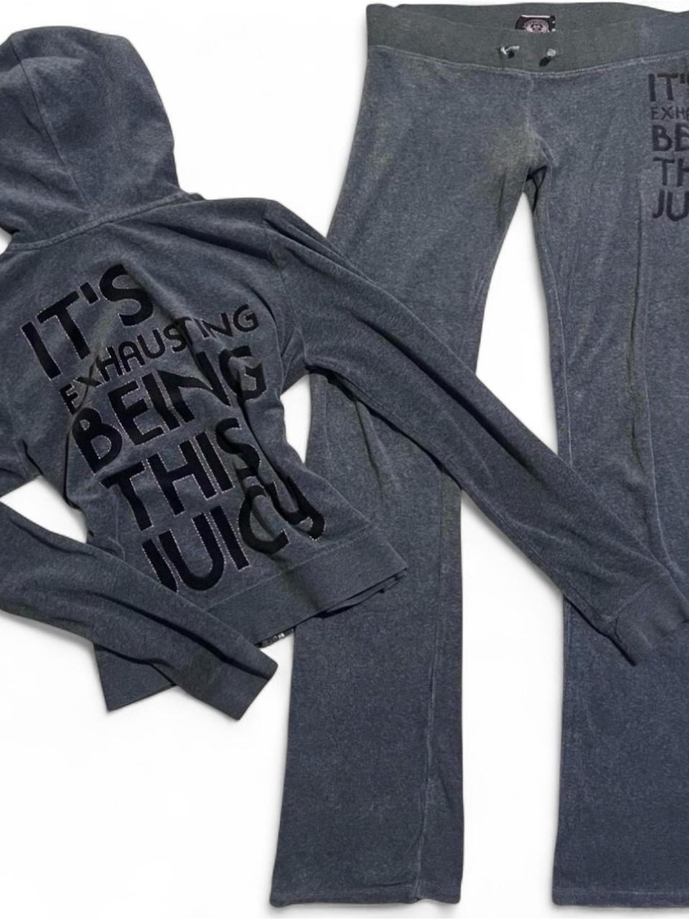 Juicy Couture Charcoal Gray Velour Hoodie & Pants Set